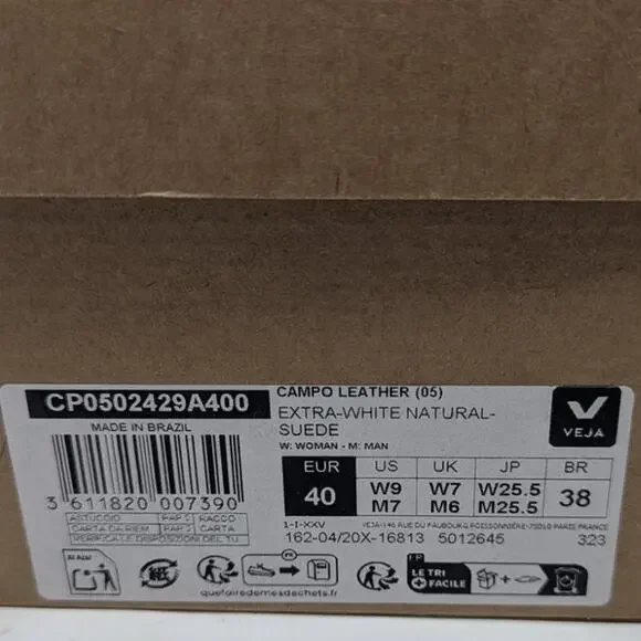 Veja Campo Extra White Natural Suede Leather Sneakers EU 40 US 9 - Picture 6 of 6